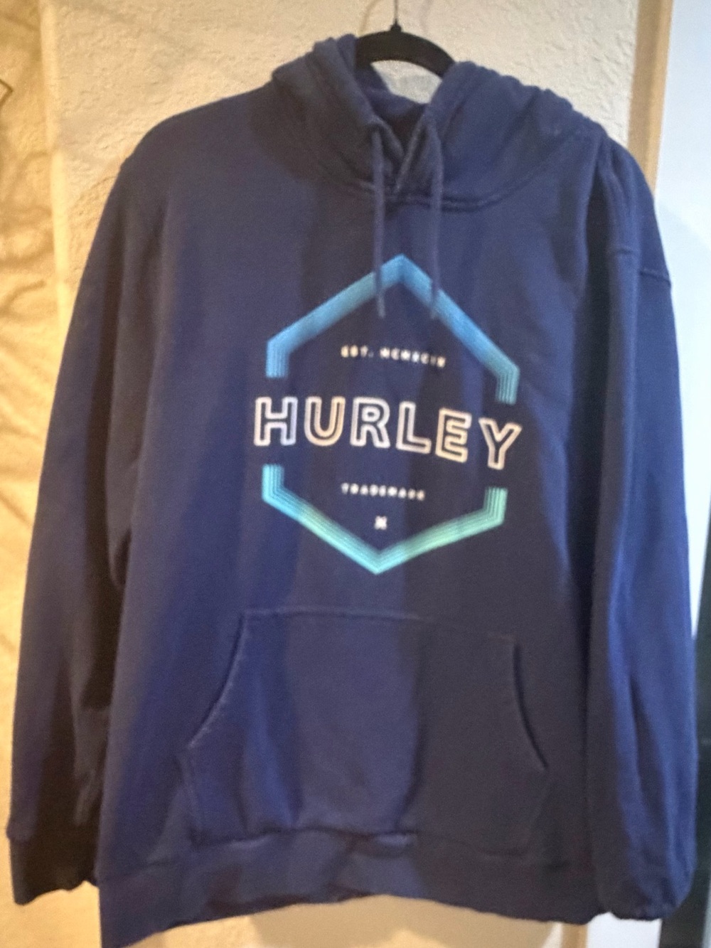 Hurley Navy Hoodie with Teal-to-Blue Hex Logo